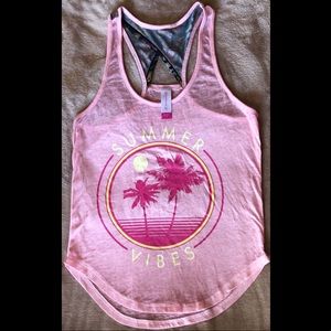 NWOT‼️Pink Tank W/Floral Print Mesh Back/Shoulders